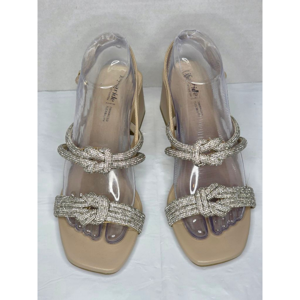 LifeStride Celeste Beige Silver Rhinestone Block Heel Sandals Women’s Size 8M - Picture 3 of 10